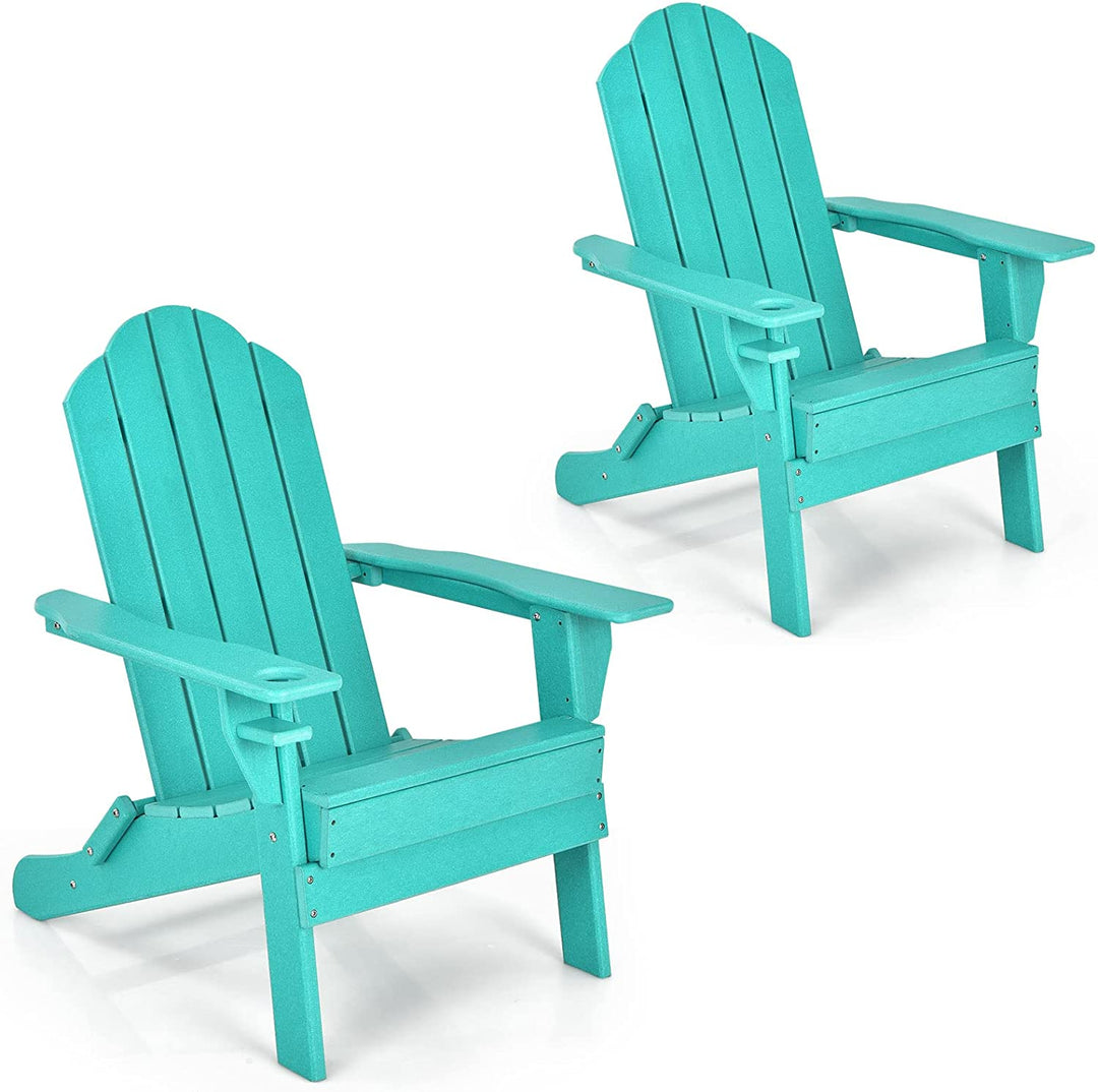 Adirondack Chair Outdoor Folding Chairs, Weather Resistant Patio Chair with Built-in Cup