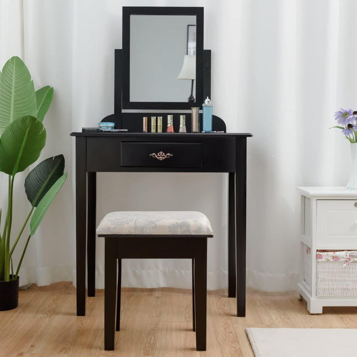 Vanity Dressing Table Stool Set Vanity Tables with Drawers, Black??1 Drawer????o? - Giantexus