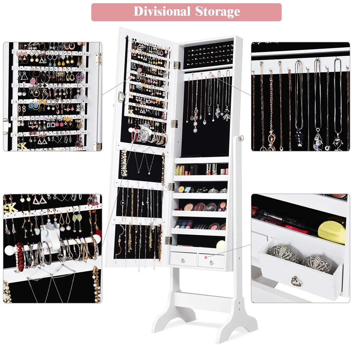 Lockable Standing Jewelry Armoire with Full Length Mirror - Giantex