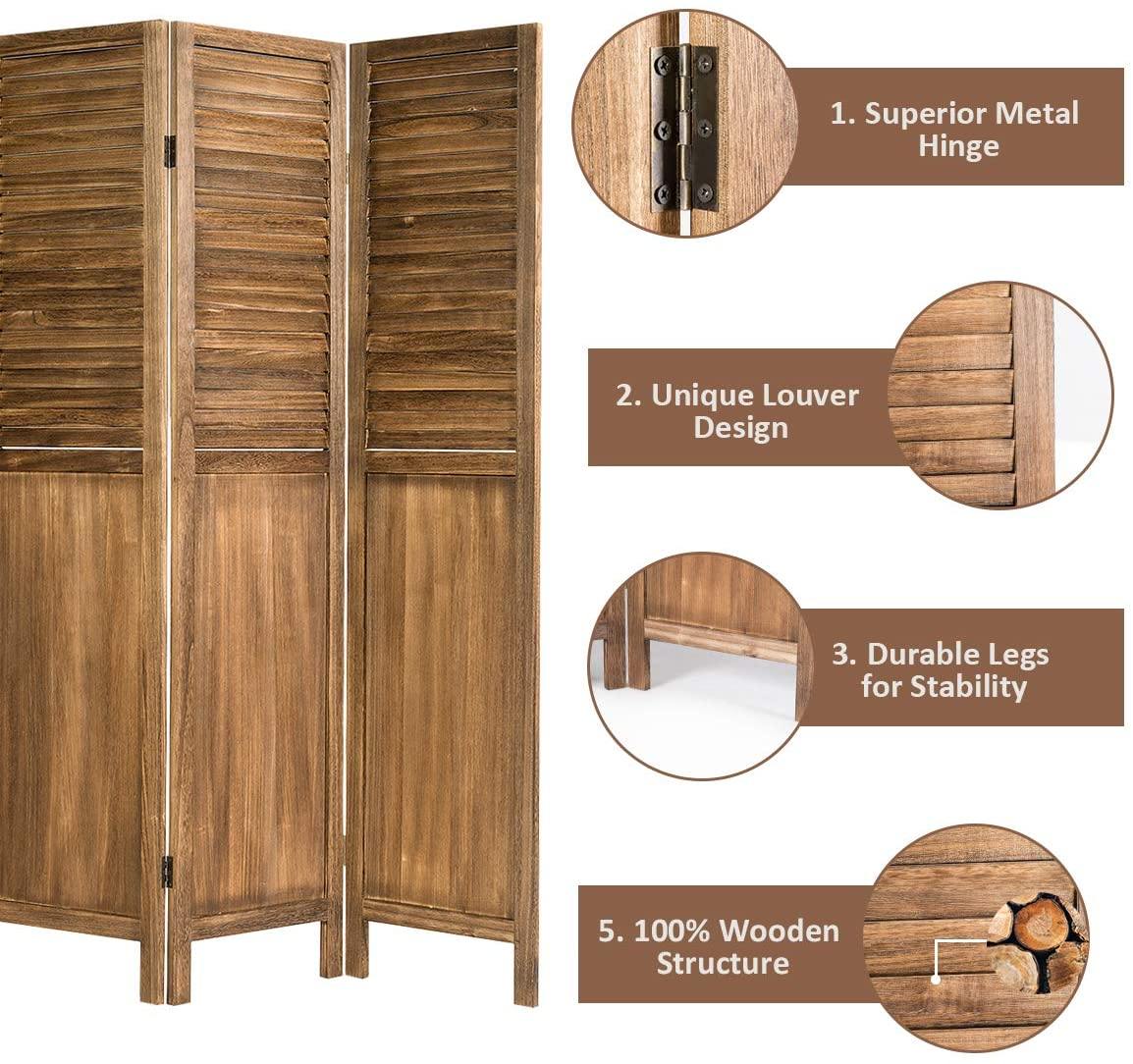 4 Panel 6 ft Wooden Room Divider, Portable Partition Screen - Giantexus