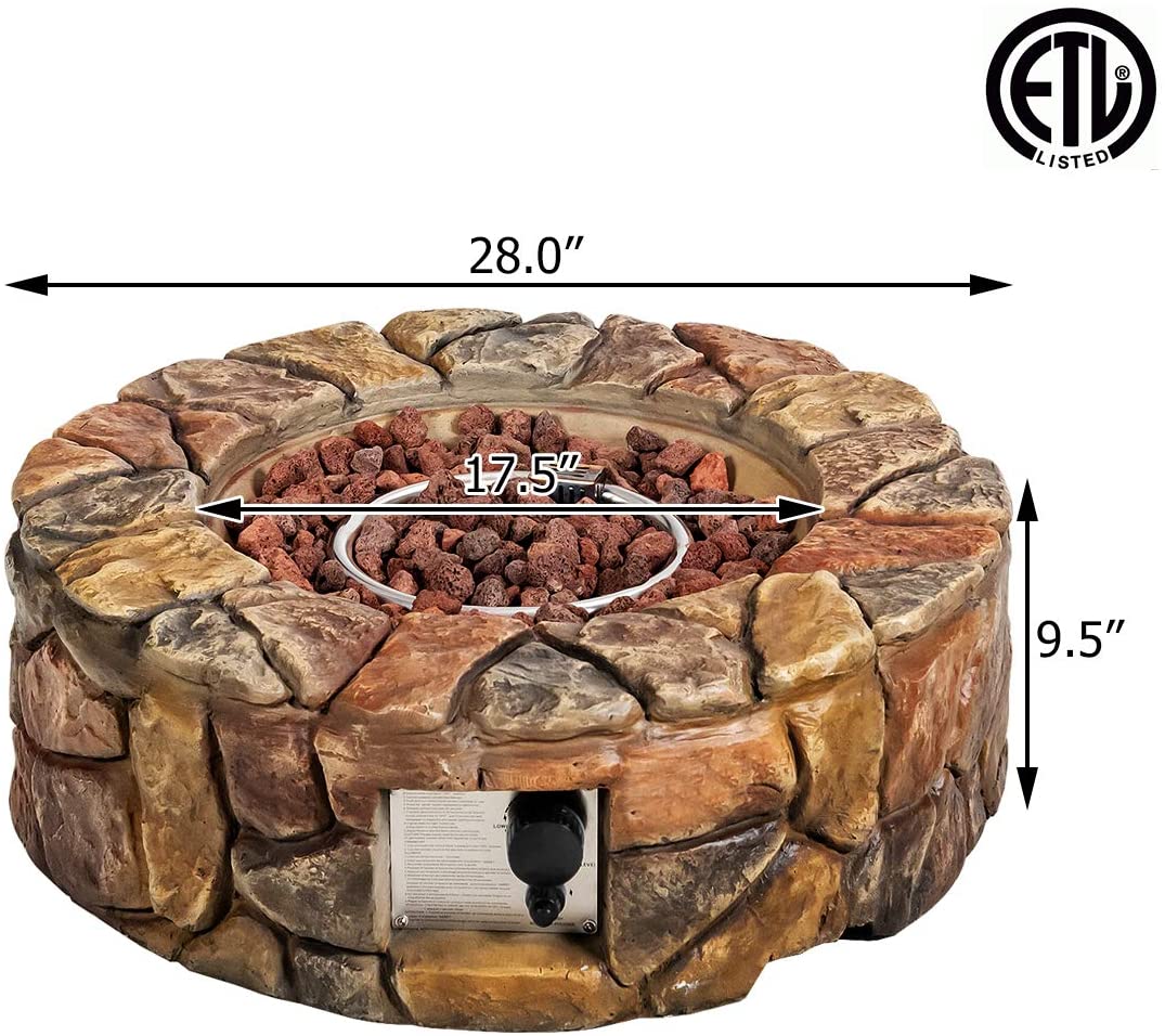 Gas Fire Pit, 28 Inch 40,000 BTU Propane Fire Pit Outdoor