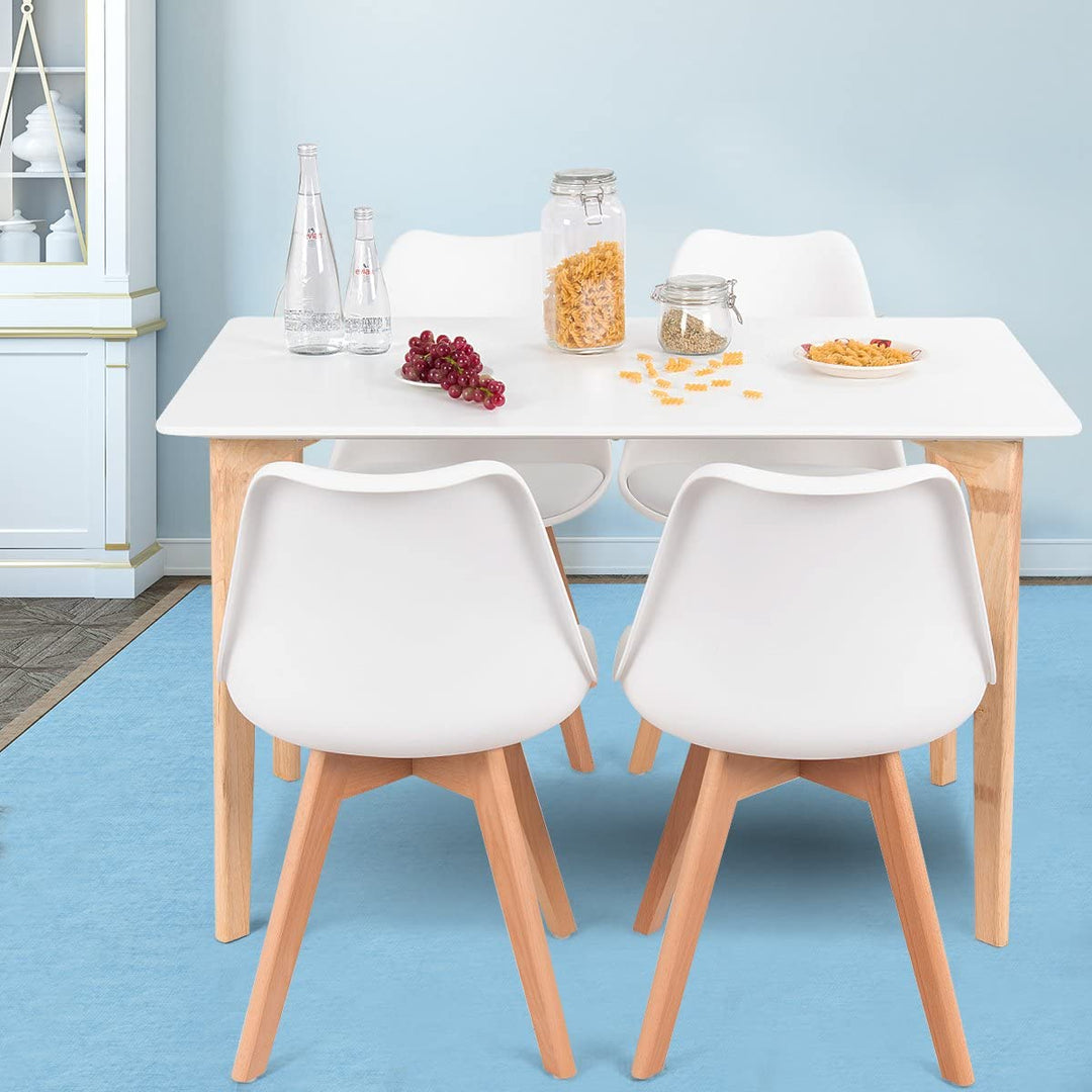 Set of 4 Mid Century Dining Chairs Wood Legs White