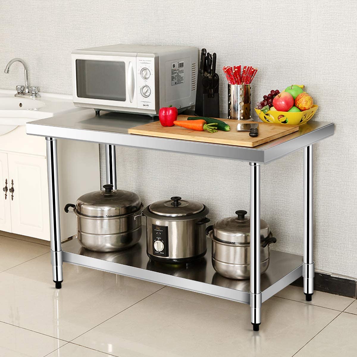 Giantex Stainless Steel Work Table with Shelf Commercial Kitchen Food Prep Table - Giantexus