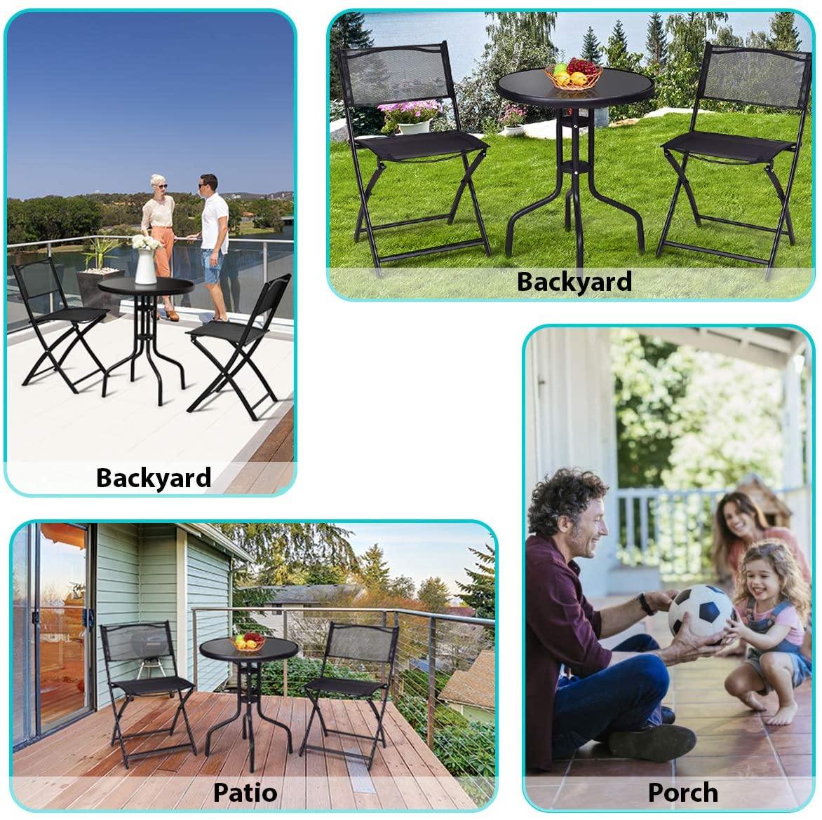 3 Pcs Bistro Set Garden Backyard Round Table Folding Chairs - Giantexus