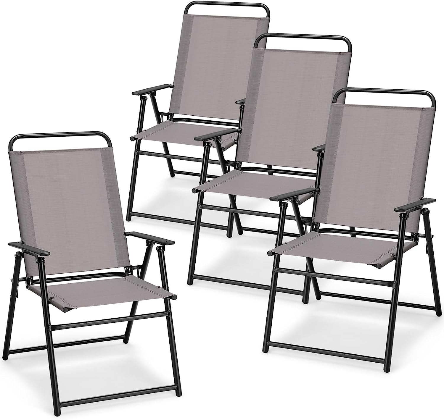 Giantex Patio Chairs Set of 2/4, Outdoor Folding Chairs with Armrests, Metal Frame