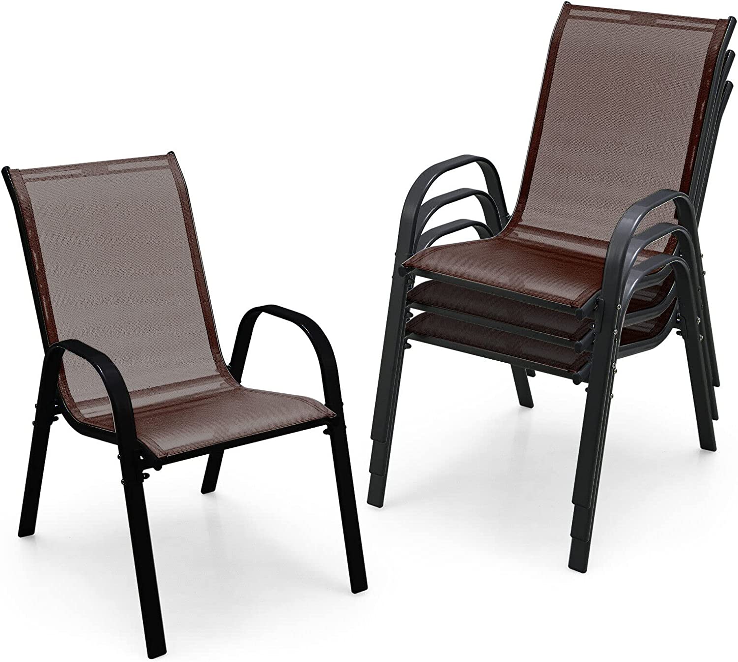 Giantex Set of 4 Patio Chairs, Outdoor Dining Chairs W/Curved Armrests