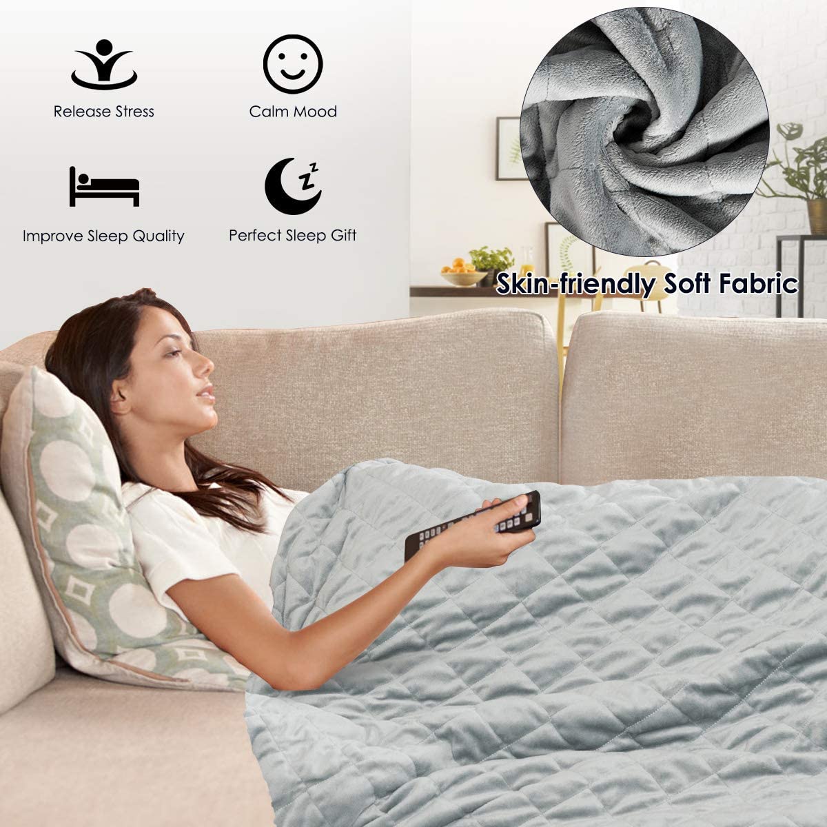 Adult Weighted Blanket & Removable Duvet Cover| 15-25 lbs, 60"x 80" | Queen Size Bed - Giantexus