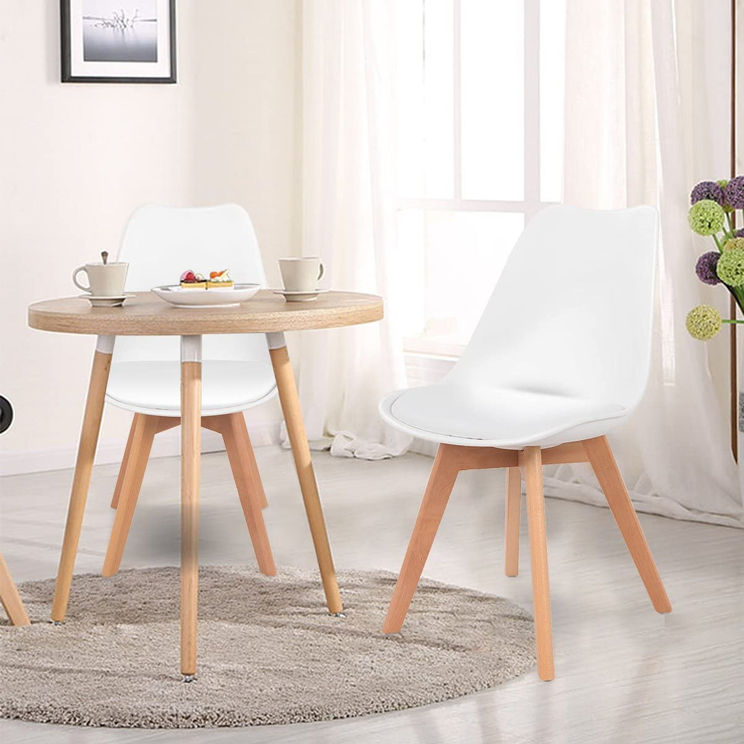 Set of 4 Mid Century Dining Chairs Wood Legs White