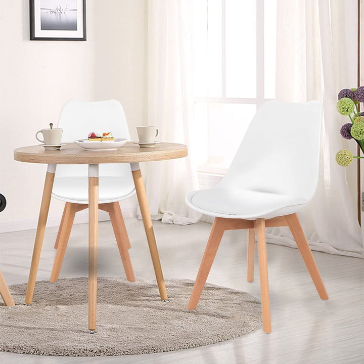 Set of 4 Mid Century Dining Chairs Wood Legs White