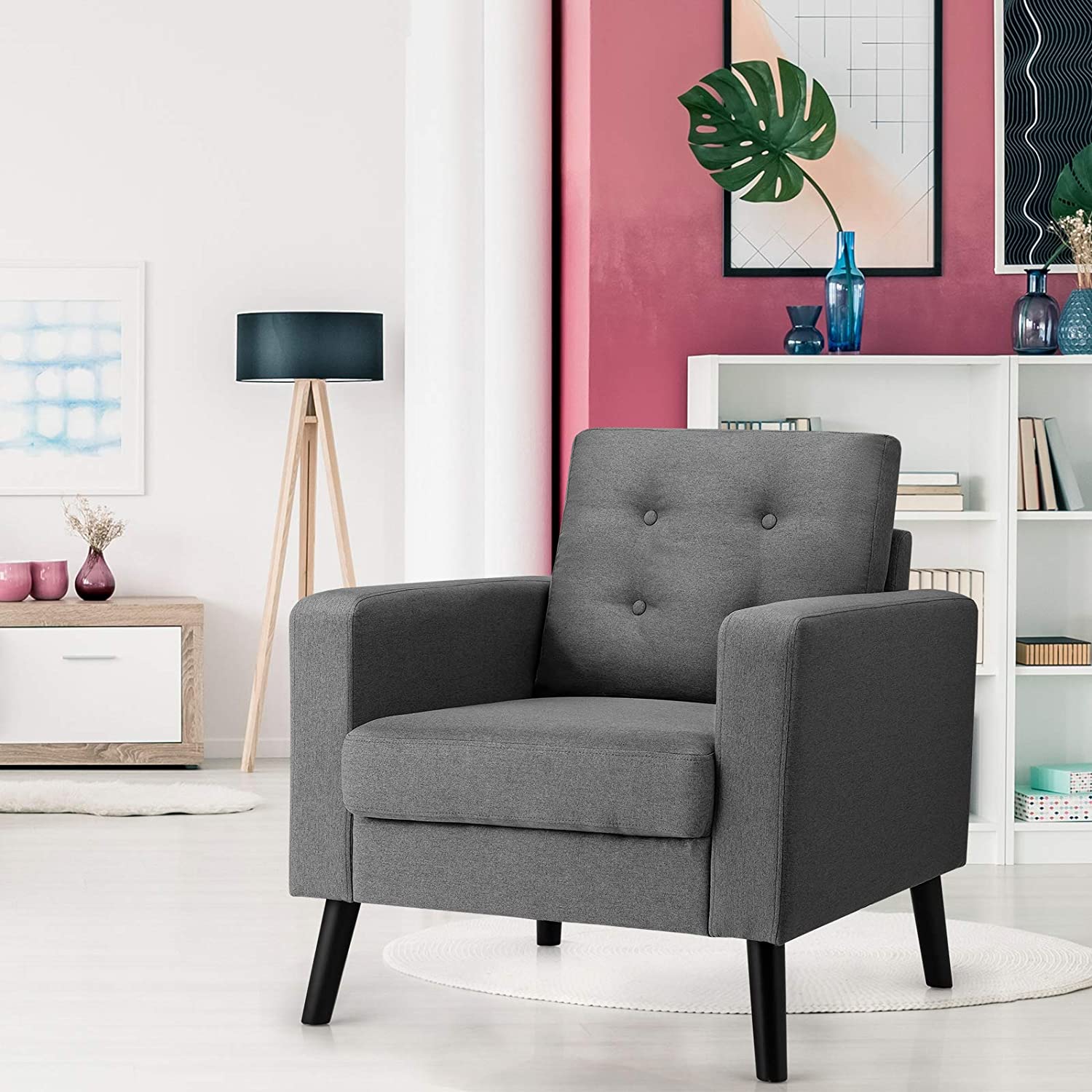 Giantex Modern Accent Chair, Mid-Century Upholstered Armchair Club Chair - Giantexus