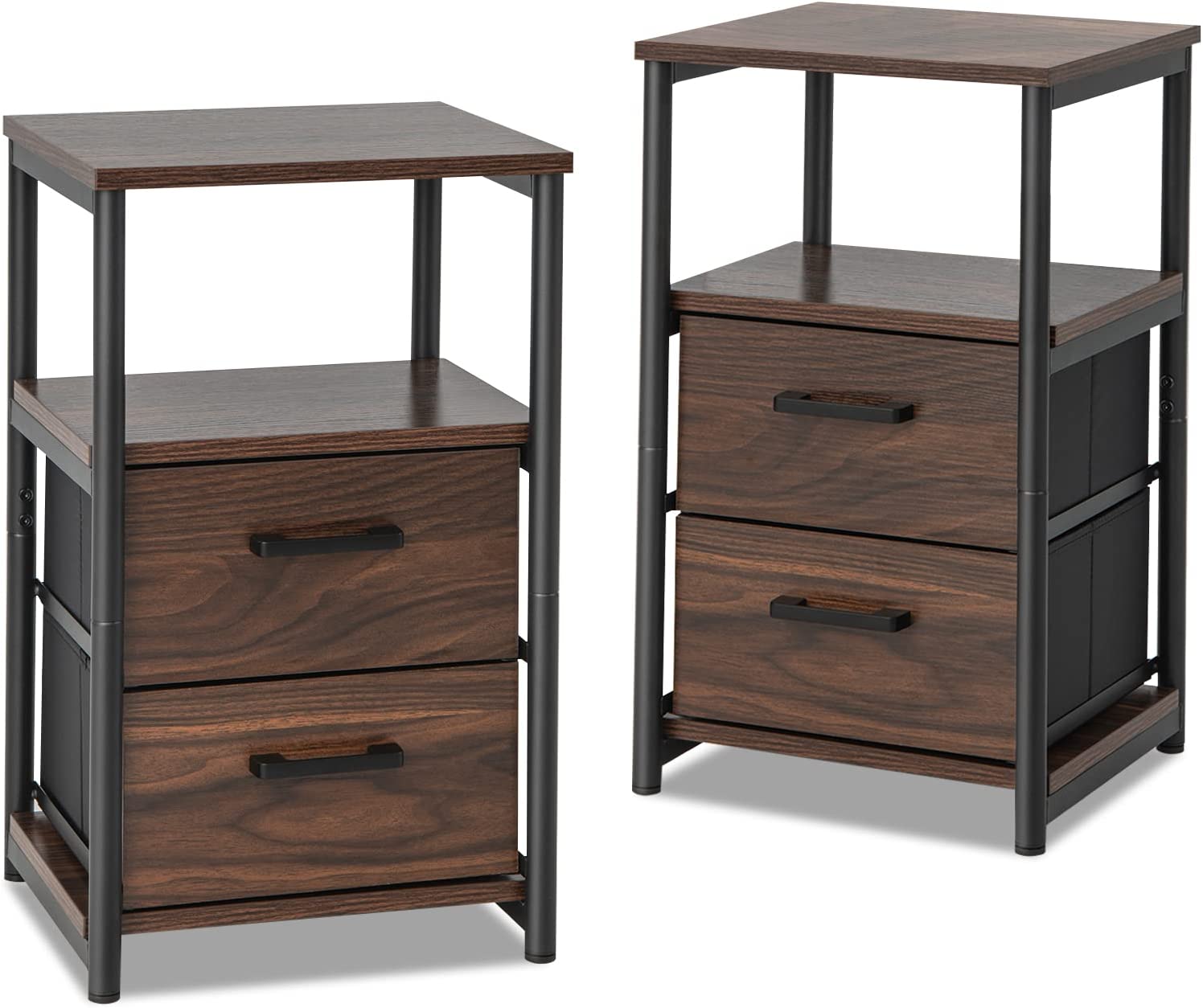 Giantex Nightstand, Bedside Table with 2 Fabric Drawers & Open Wood Shelf Storage