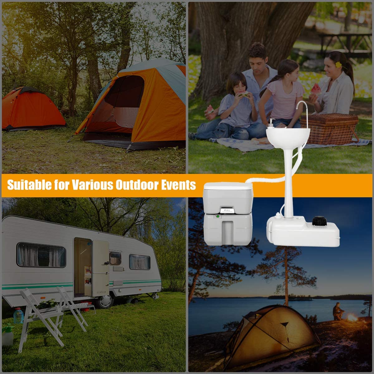 Outdoor Wash Sink and Potable Toilet Set