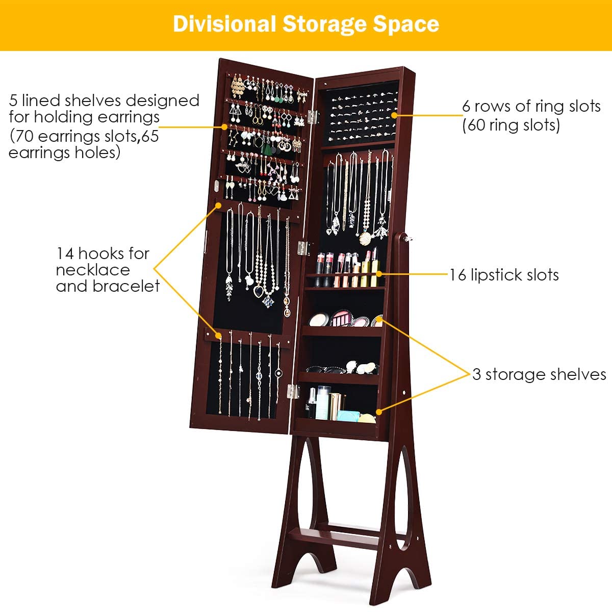 12 LEDs Jewelry Armoire Cabinet with Full-length Mirror - Giantex