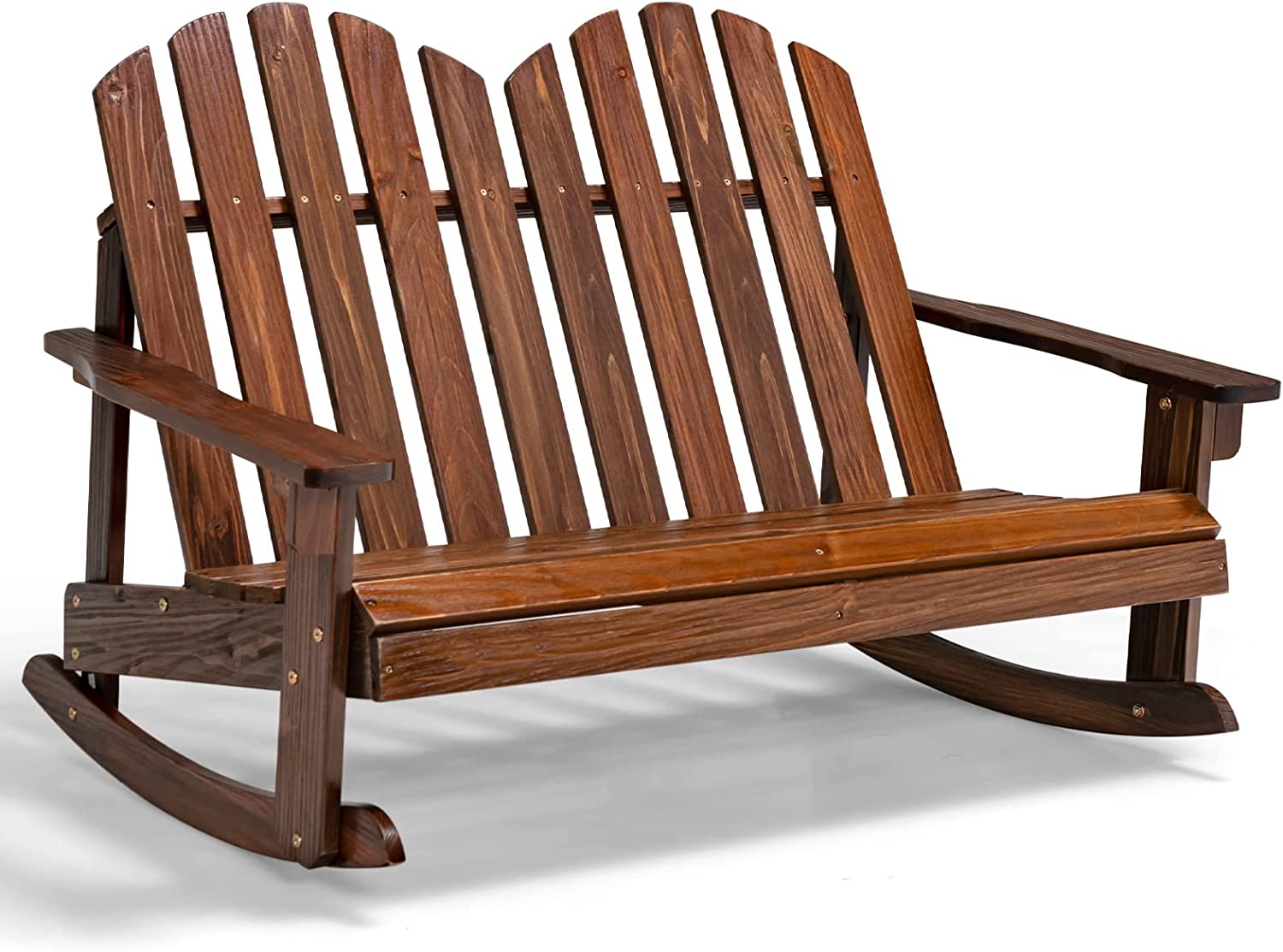 Giantex 2-Person Adirondack Rocking Chair - Kids Outdoor Rocking Bench with Slatted Seat, High Backrest