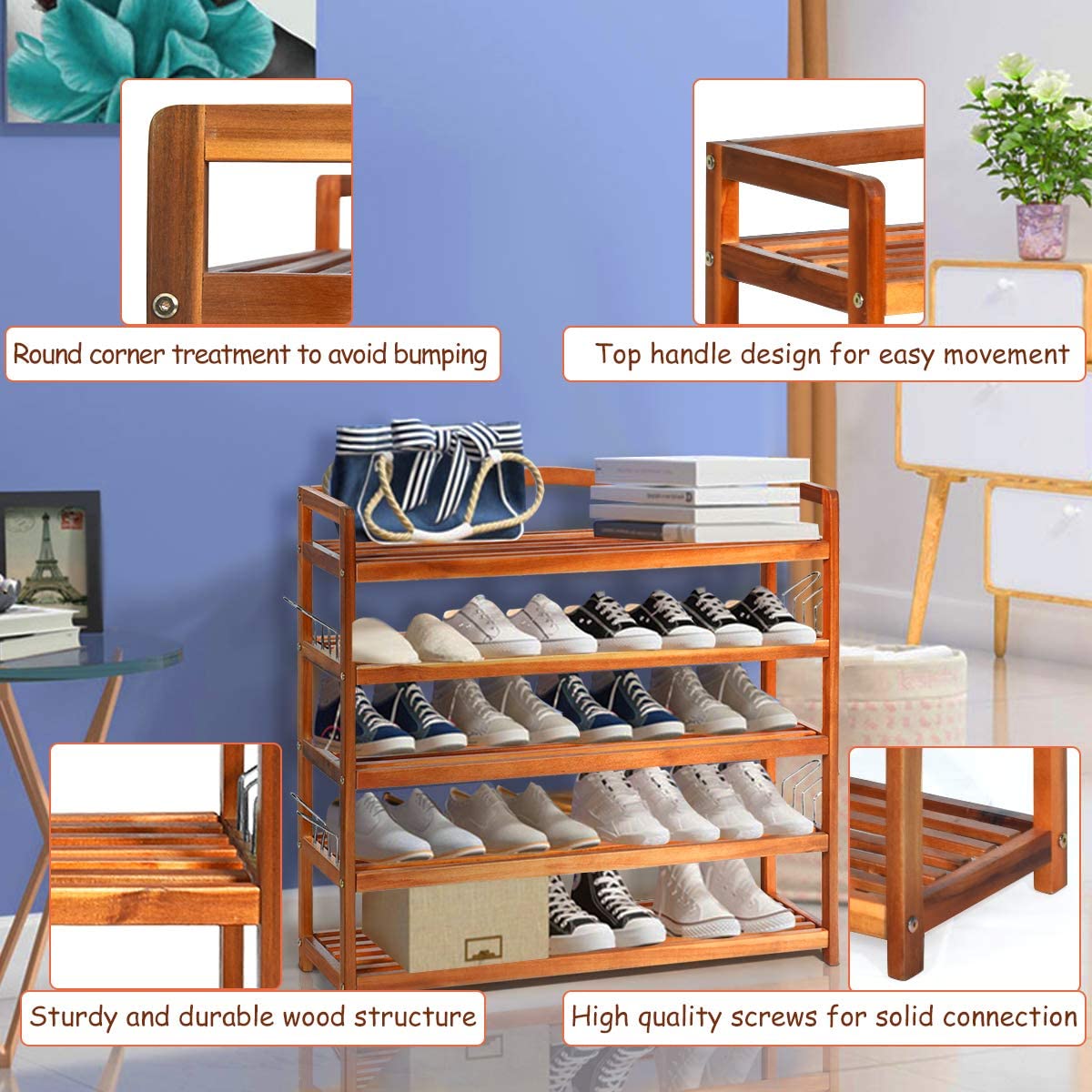 Giantex 5-Tier Wood Shoe Rack Entryway Shoe Shelf Storage Organizer for Hallway, 33"Lx10"Wx32"H