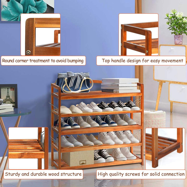 5-Tier Wood Shoe Rack Entryway Shoe Shelf Storage Organizer - Giantex