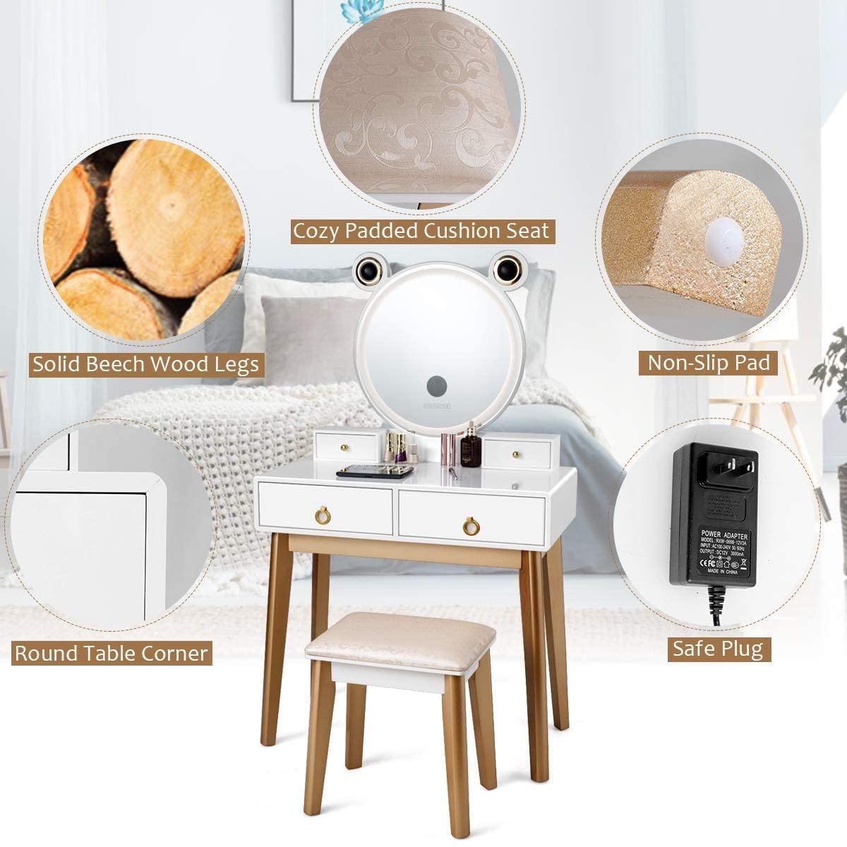 CHARMAID | Vanity Set with Lighted Mirror and Wireless Speaker - Giantexus