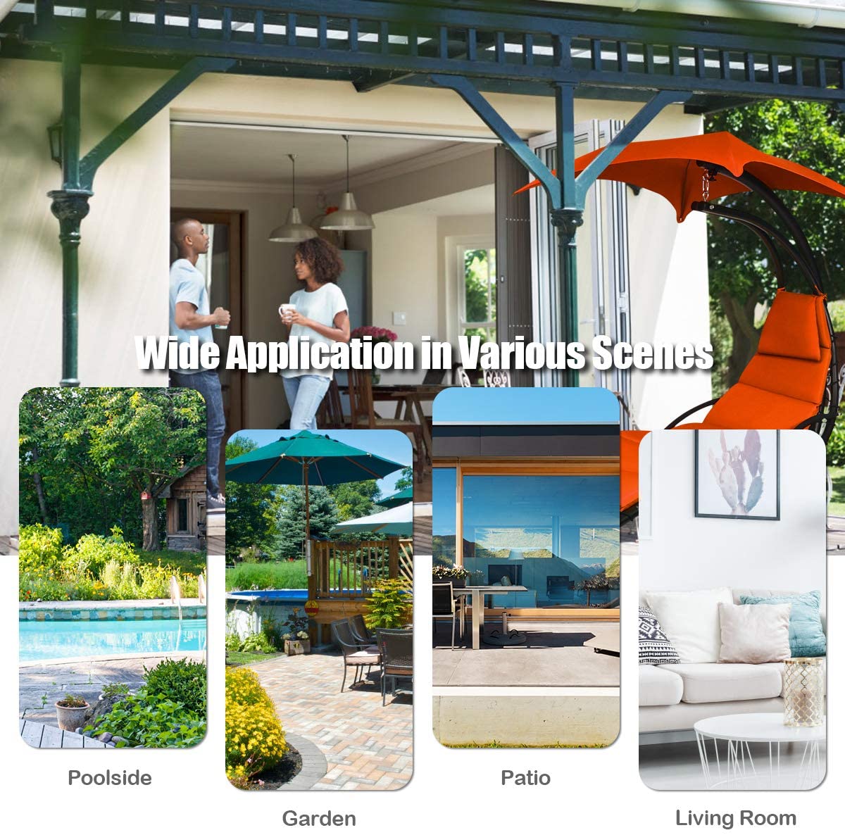 Hanging Chaise Lounger Chair, Arc Stand Porch Swing Chair - Giantex
