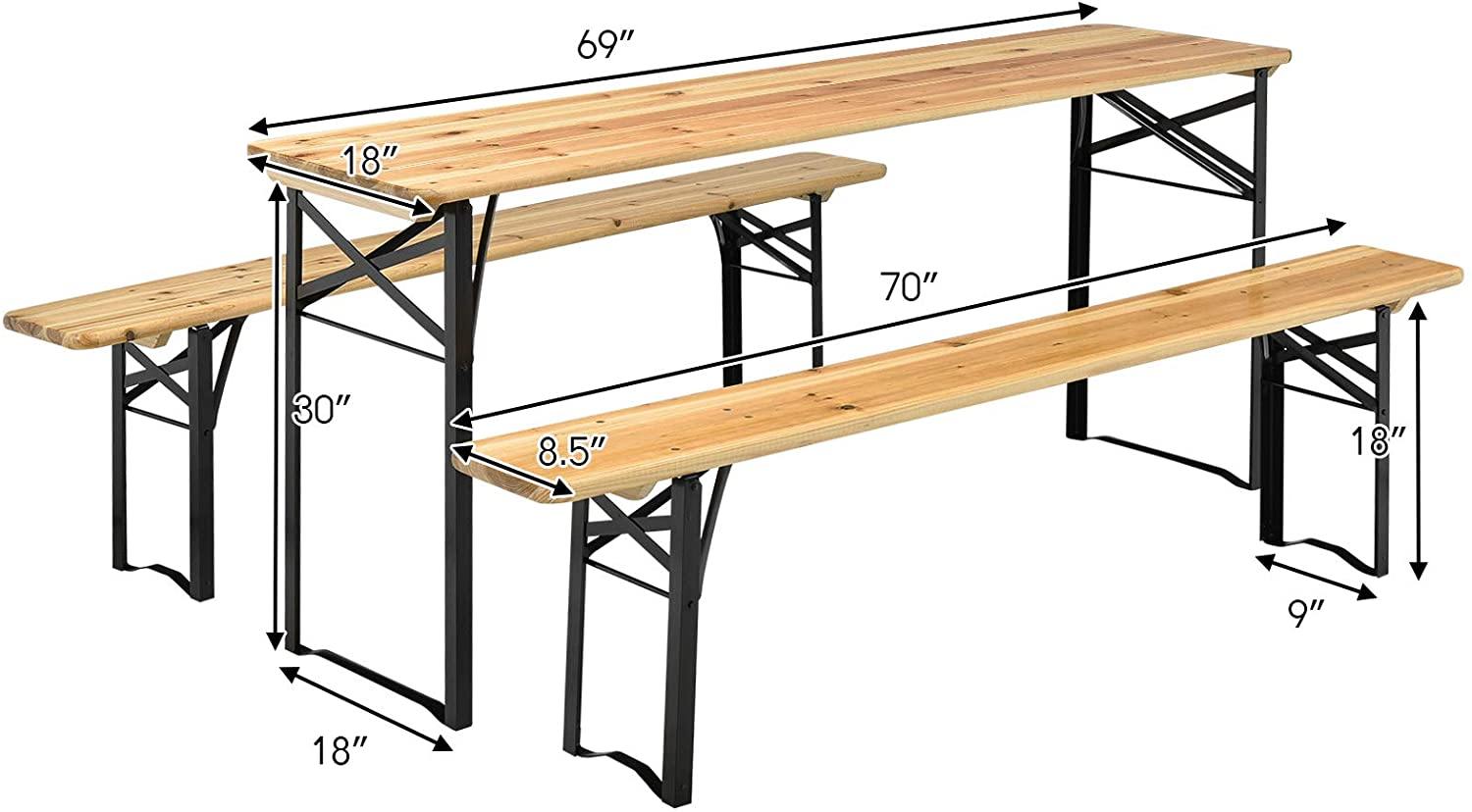 70" 3-Piece Portable Folding Picnic Beer Table