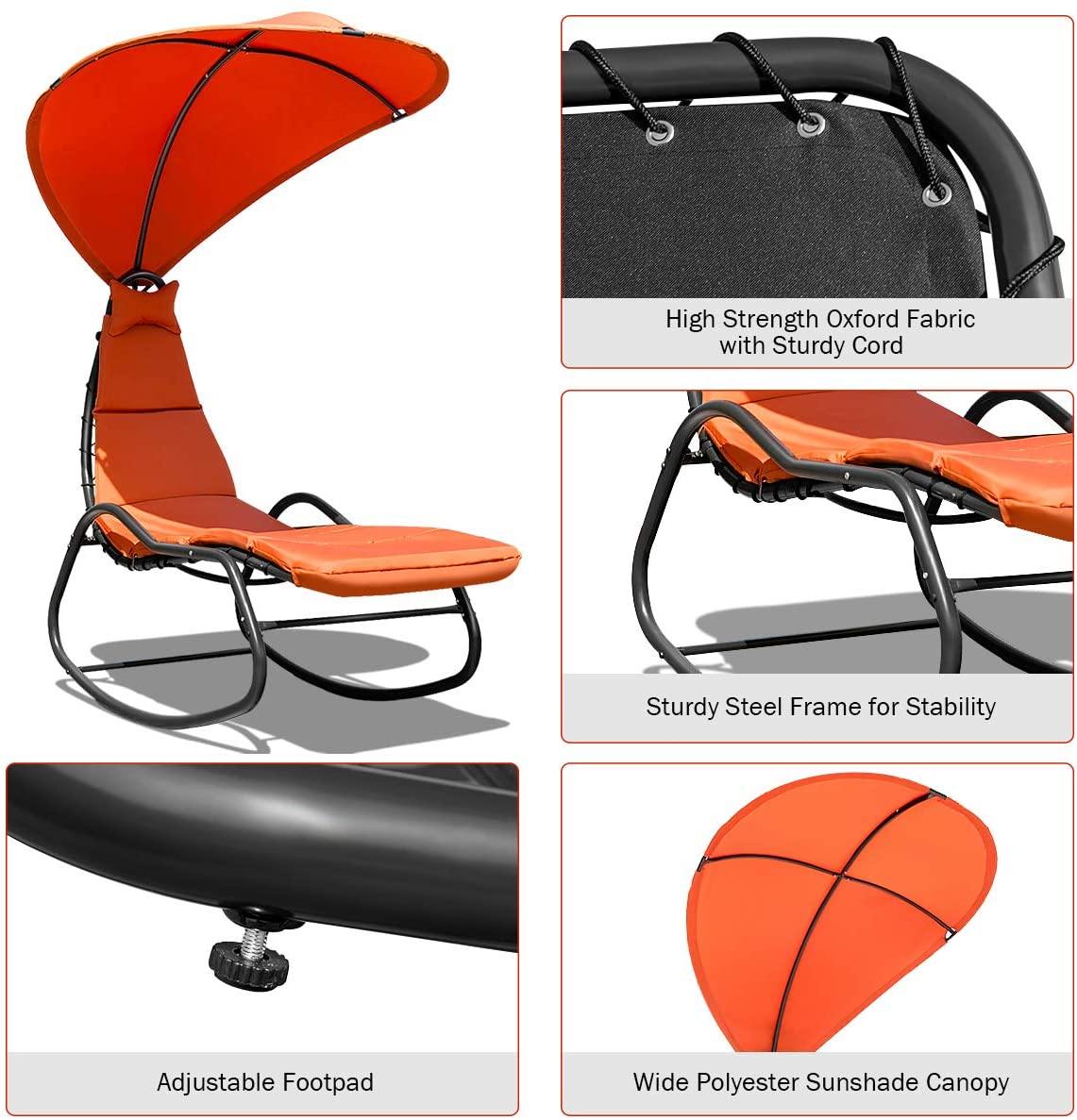 Chaise Lounge Swing Chair, Outdoor Hammock with Stand and Canopy - Giantexus