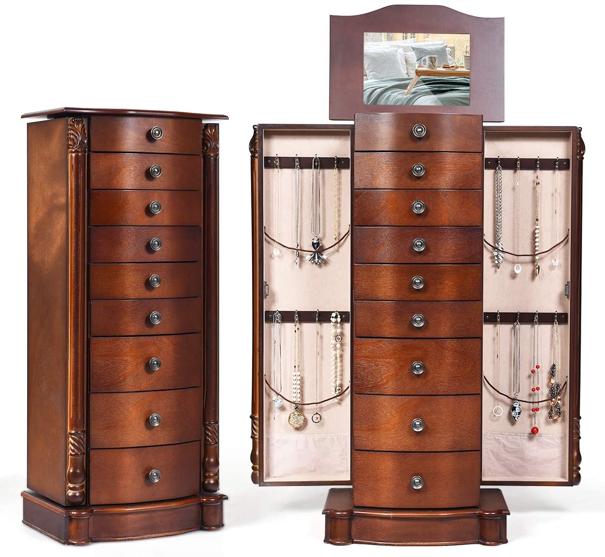 Large Jewelry Armoire Cabinet with 8 Drawers & 2 Swing Doors - Giantex