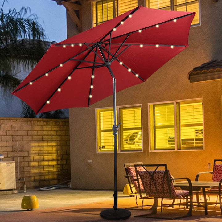 10ft Solar Patio Umbrella Outdoor with Lights Pool Indoor Outdoor Use - Giantexus