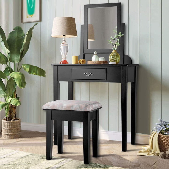 Vanity Dressing Table Stool Set Vanity Tables with Drawers, Black??1 Drawer????o? - Giantexus