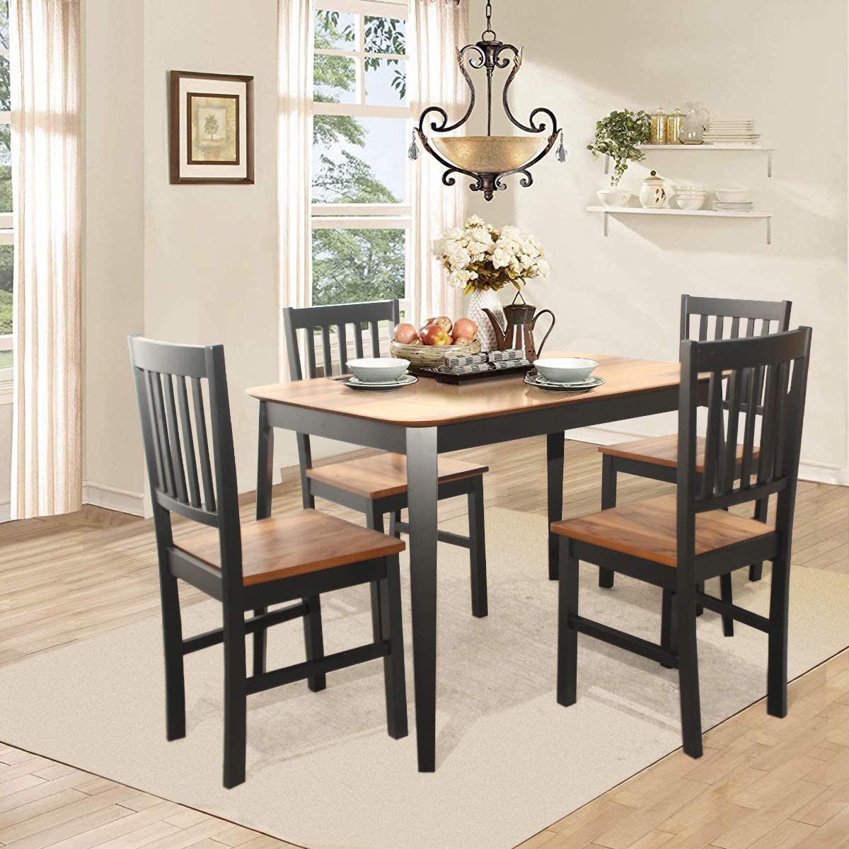 Giantex 5 Piece Dining Set with 4 Chairs,Dining Kitchen Table Set for 4 Person (Walnut & Black)
