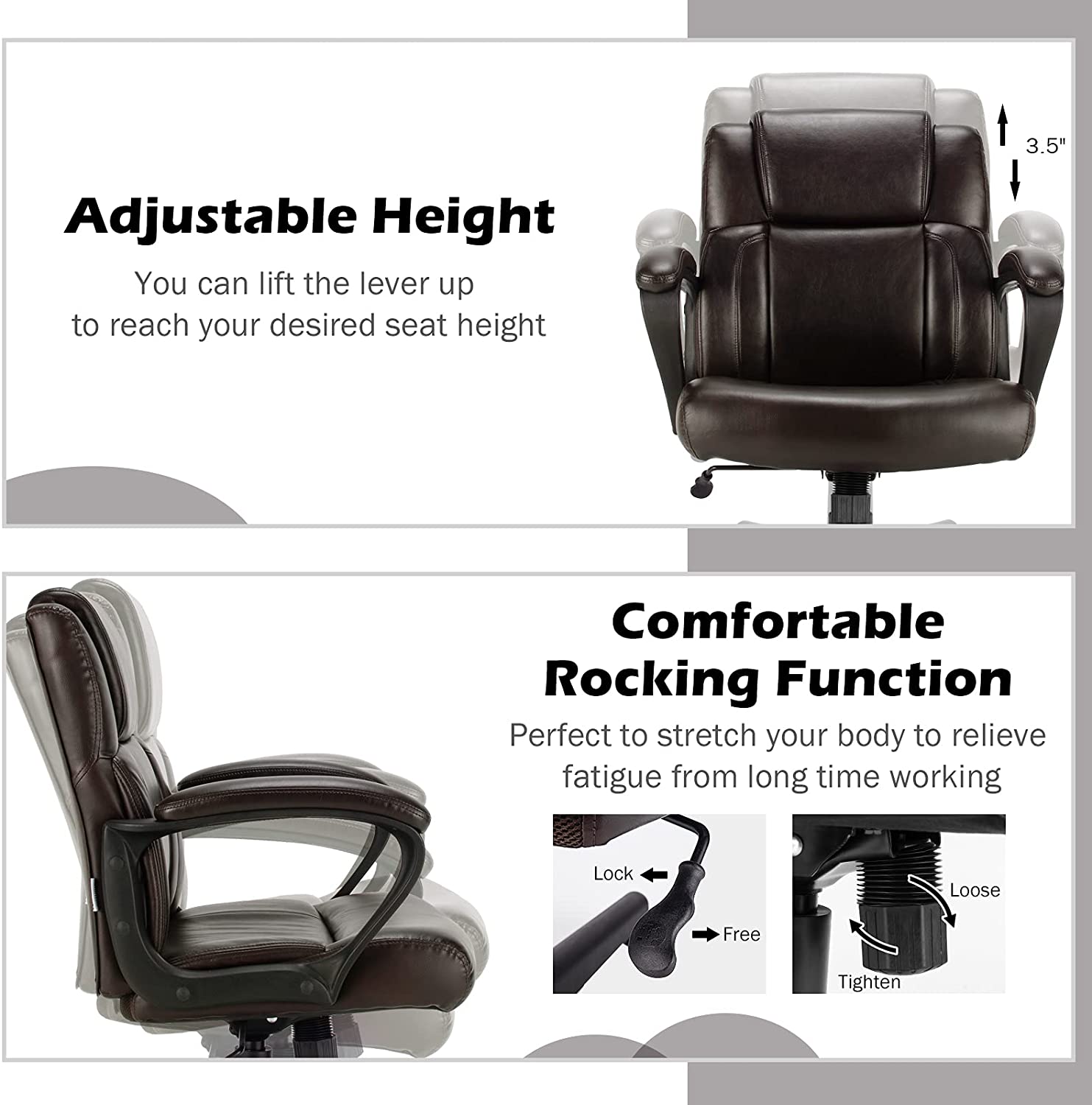 Giantex Office Chair,w/ Padded Armrests, Height Adjustable Swivel Task Chair (Dark Brown)