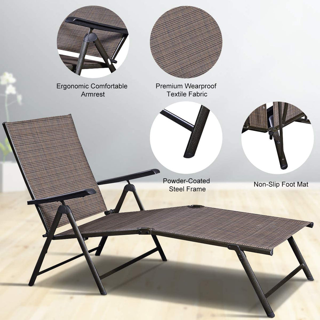 Set of 2 Chaise Lounge Chair with 5 Adjustable Reclining Positions