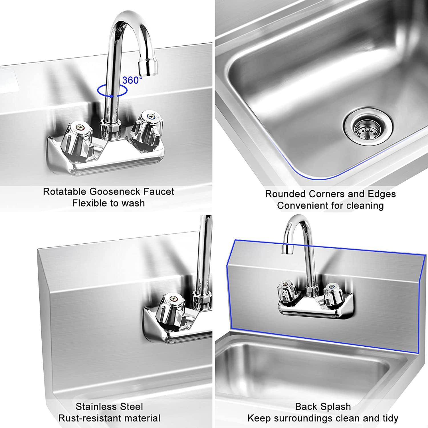 Giantex Stainless Steel Hand Washing Sink, 17" x 15" - Giantexus