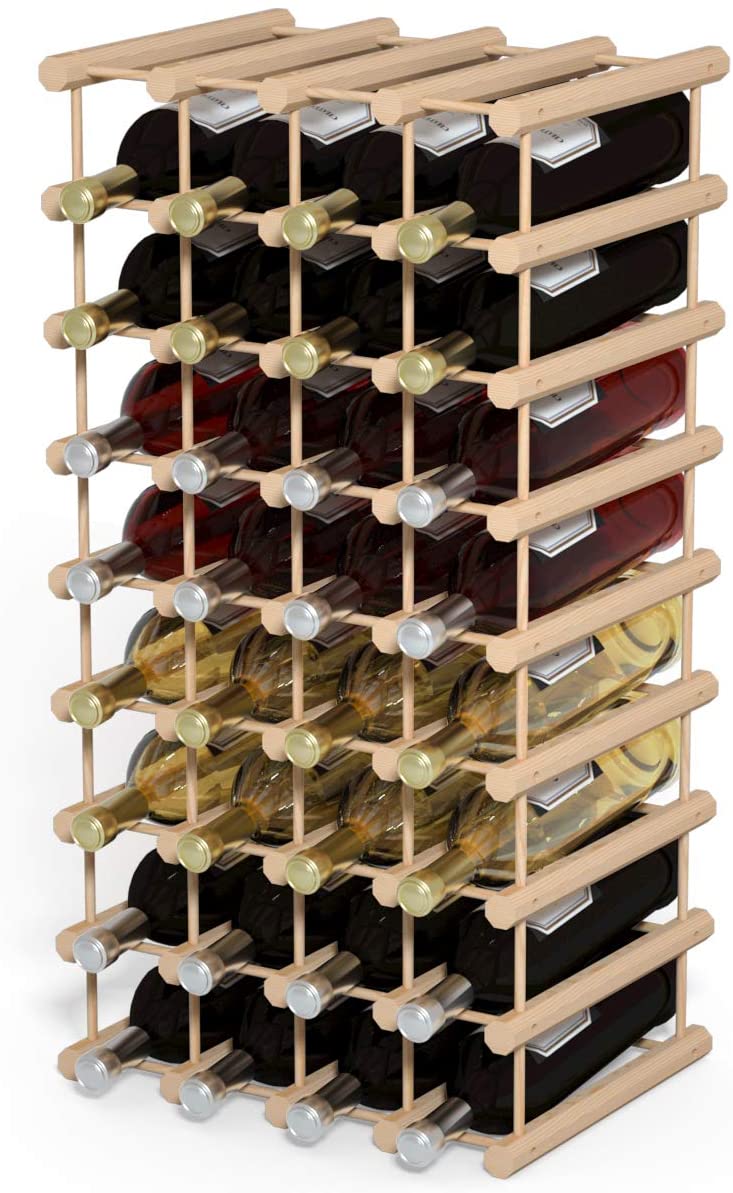 40 Bottle Wine Rack Wine Bottle Display Shelves Wood Stackable Storage Stand - Giantexus