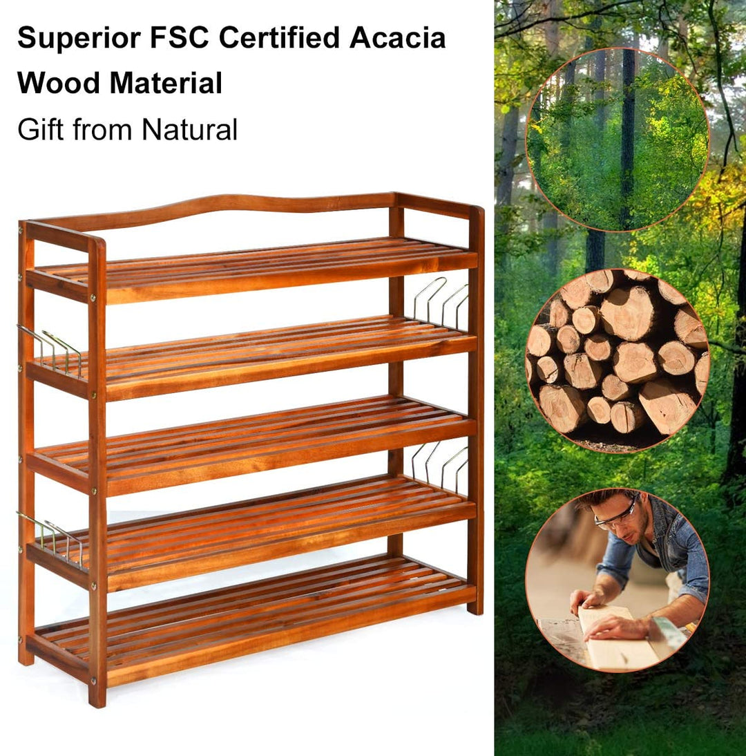 5-Tier Wood Shoe Rack Entryway Shoe Shelf Storage Organizer - Giantex
