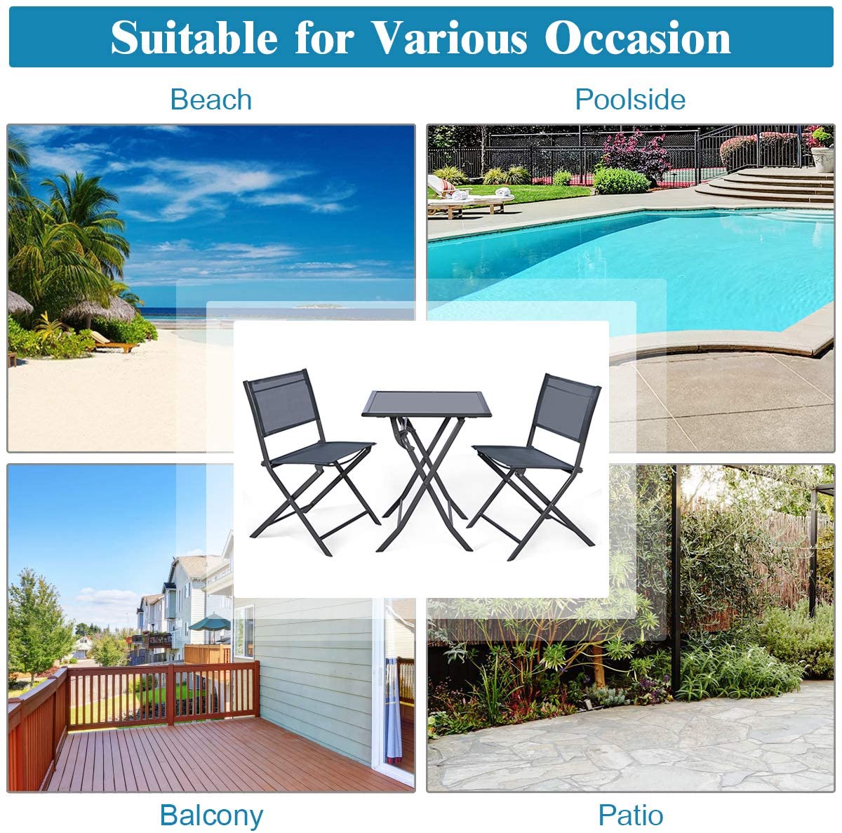 Giantex Metal Patio Dining Table and 2 Chairs, 3 Pieces Portable Patio Bistro Set for Garden Backyard Lawn