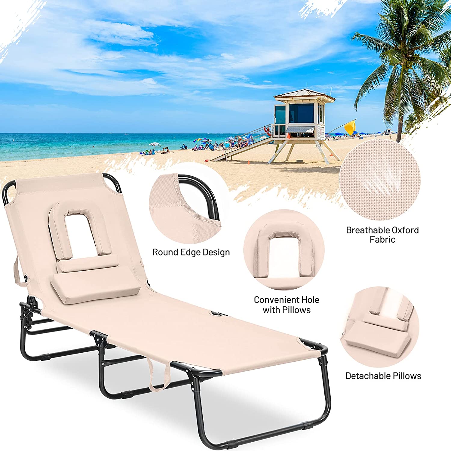 Beach Lounge Chair Chaise Lounge Chairs - Giantexus