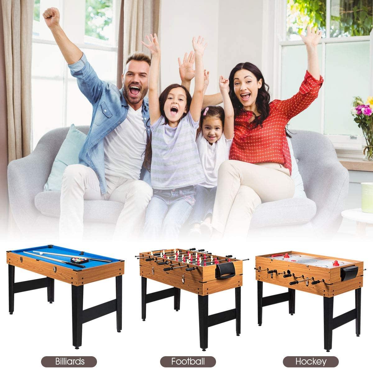3-in-1 48" Combo Game Table w/ Soccer, Billiard, Slide Hockey, Wood Foosball Table - Giantexus