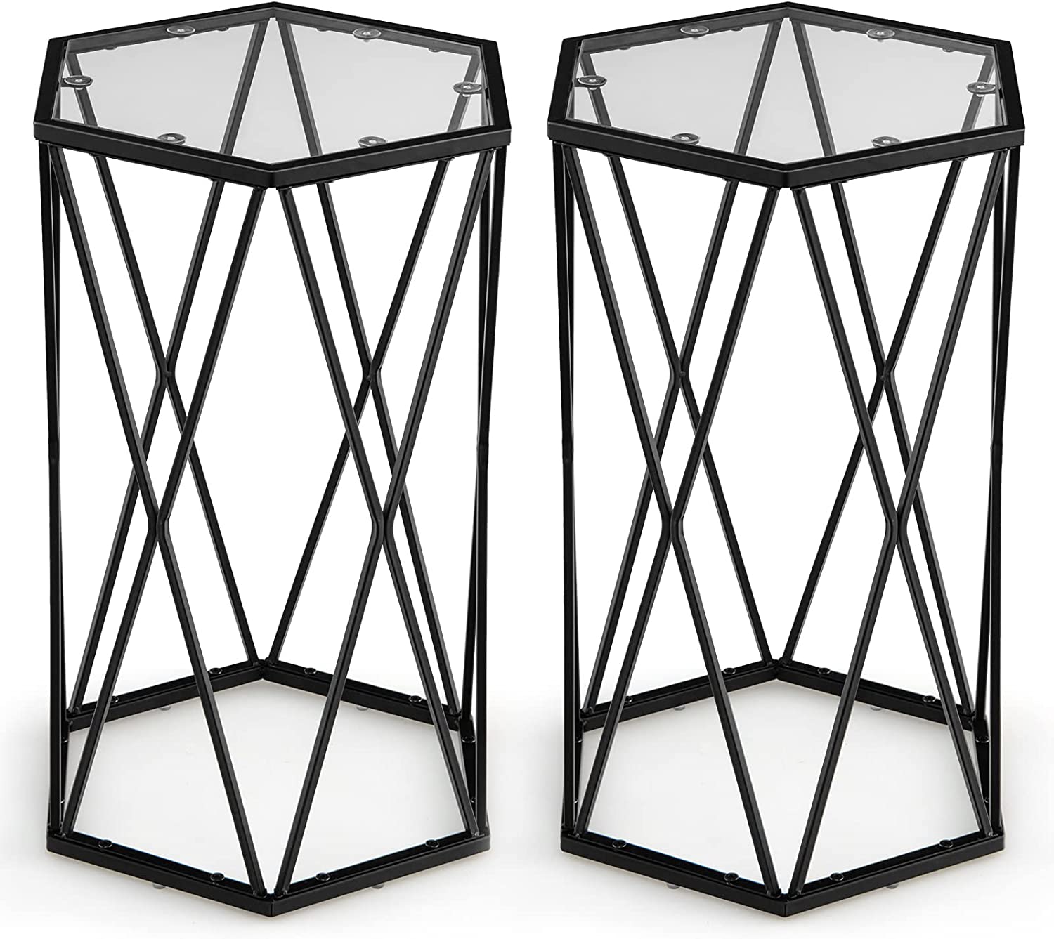 Giantex End Table w/Glass Top, Metal Frame, Small Coffee Accent Table for Small Space( 16" x 13.5" x 24")