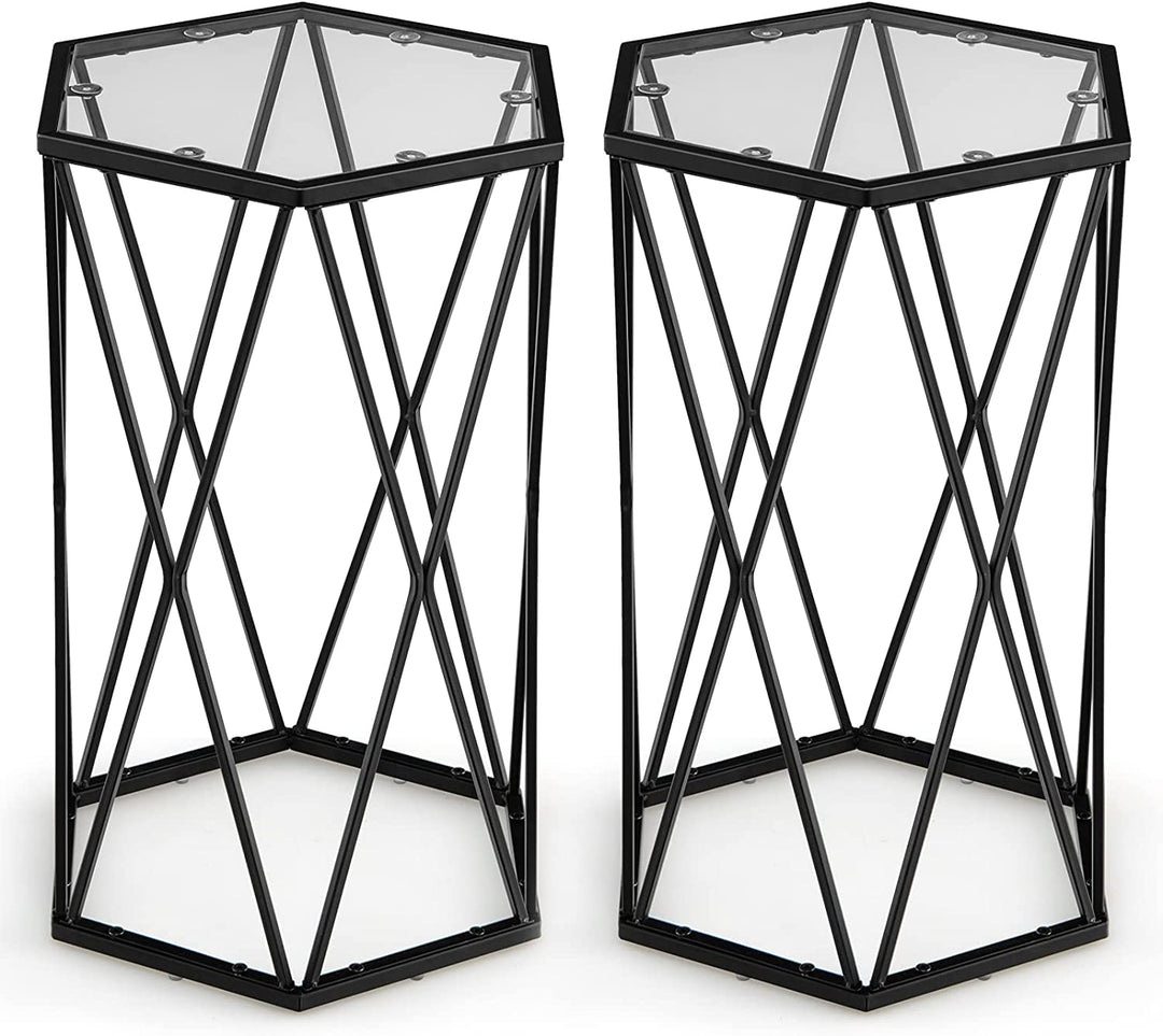 Giantex End Table w/Glass Top, Metal Frame, Small Coffee Accent Table for Small Space( 16" x 13.5" x 24")