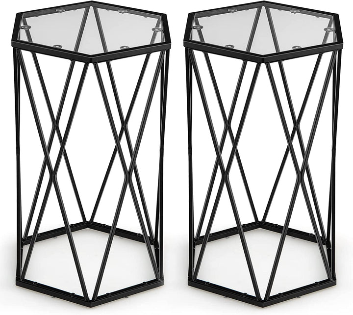 Giantex End Table w/Glass Top, Metal Frame, Small Coffee Accent Table for Small Space( 16" x 13.5" x 24")