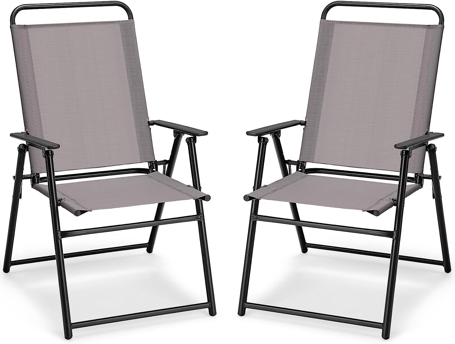 Giantex Patio Chairs Set of 2/4, Outdoor Folding Chairs with Armrests, Metal Frame