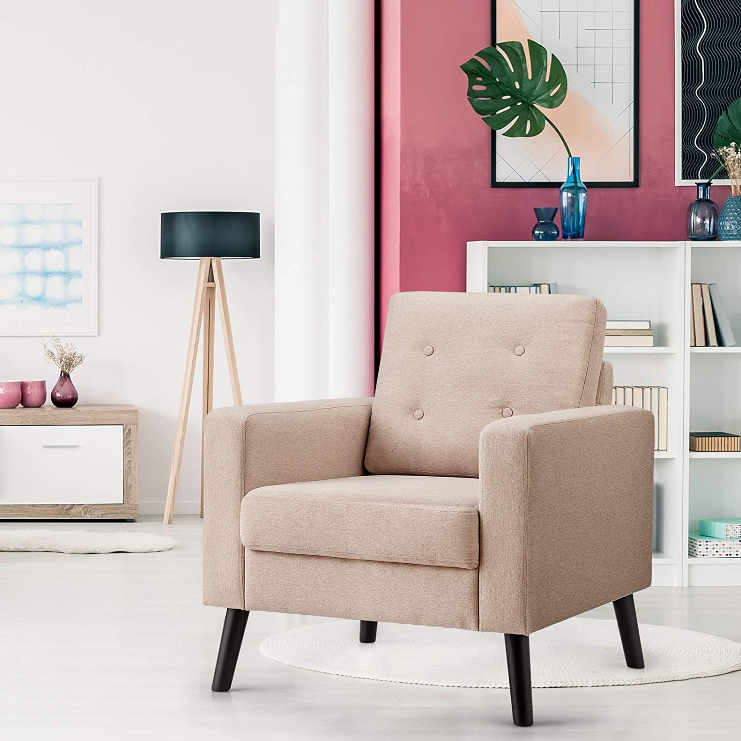 Giantex Modern Accent Chair, Mid-Century Upholstered Armchair Club Chair - Giantexus