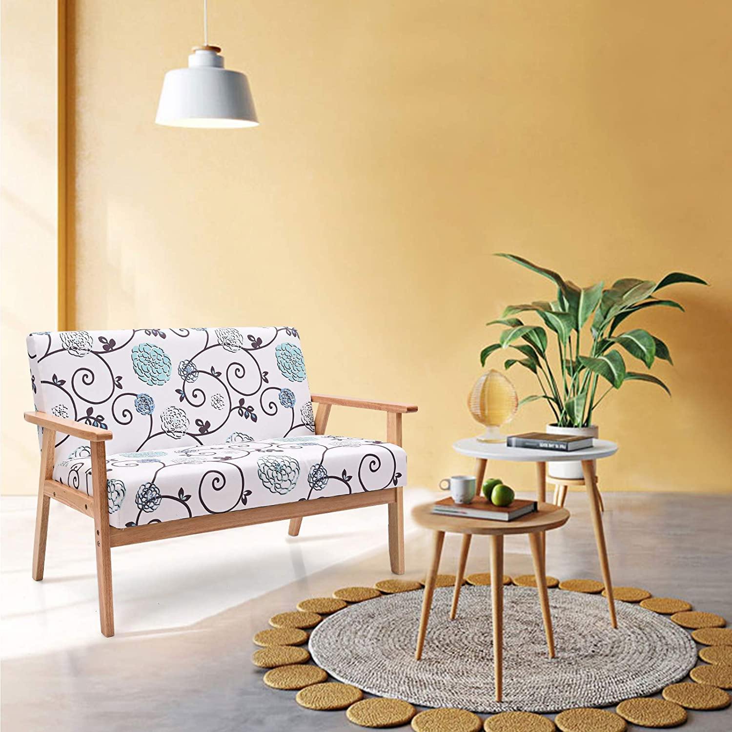 Giantex Mid-Century Wooden Loveseat, Upholstered Wooden Lounge Accent Chair - Giantexus