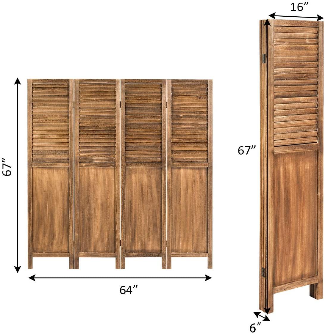 4 Panel 6 ft Wooden Room Divider, Portable Partition Screen - Giantexus