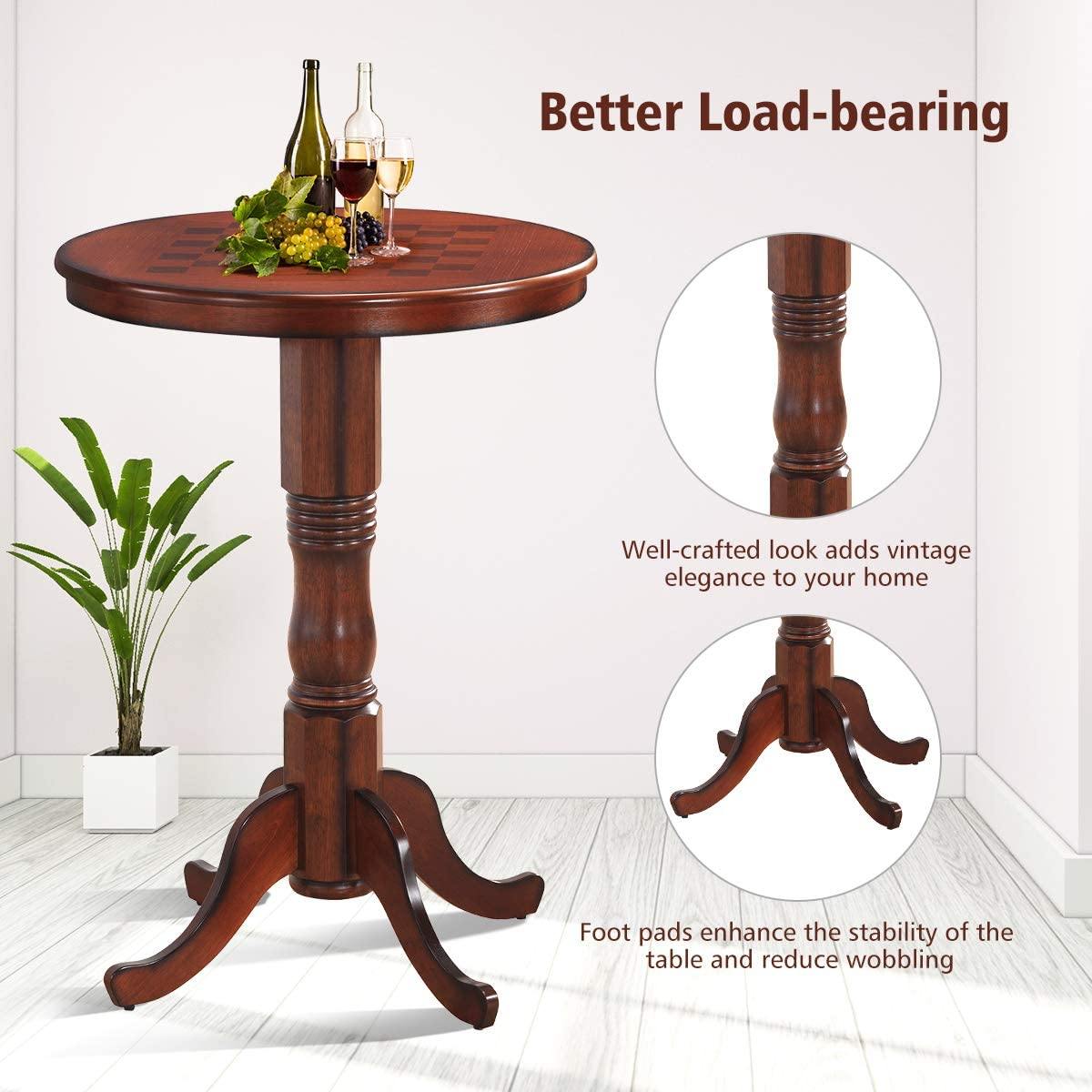 Table 42" Wooden Round Pub Pedestal Side Table - Giantexus