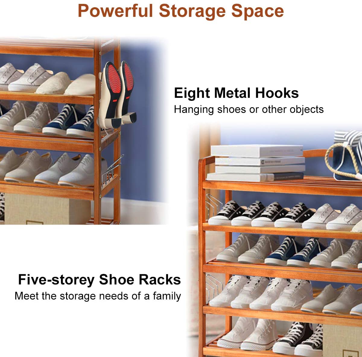 Giantex 5-Tier Wood Shoe Rack Entryway Shoe Shelf Storage Organizer for Hallway, 33"Lx10"Wx32"H