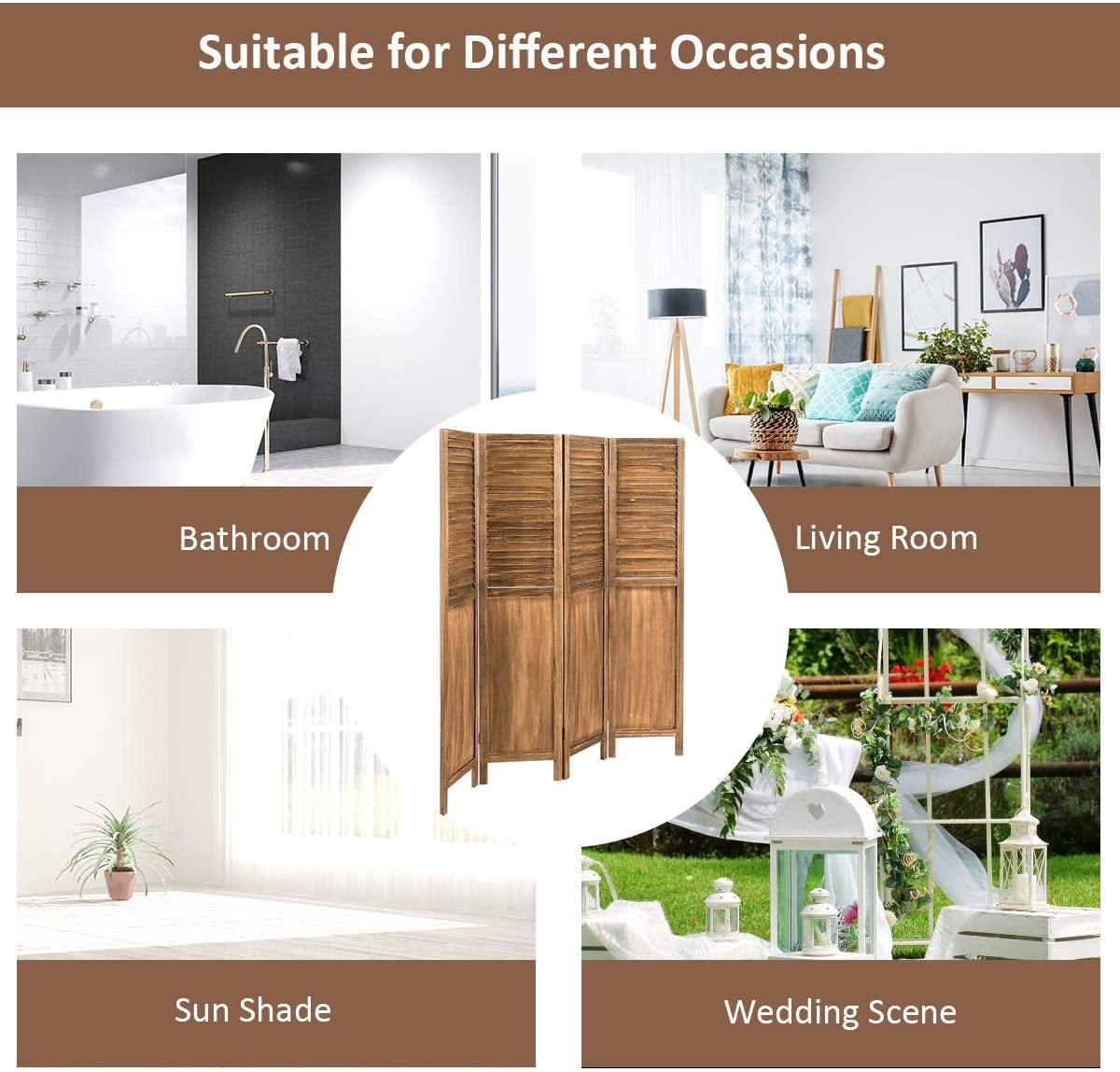 4 Panel 6 ft Wooden Room Divider, Portable Partition Screen - Giantexus