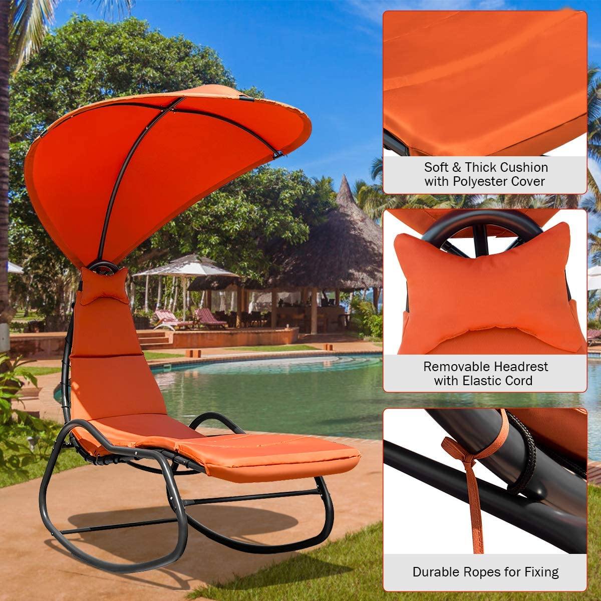 Chaise Lounge Swing Chair, Outdoor Hammock with Stand and Canopy - Giantexus