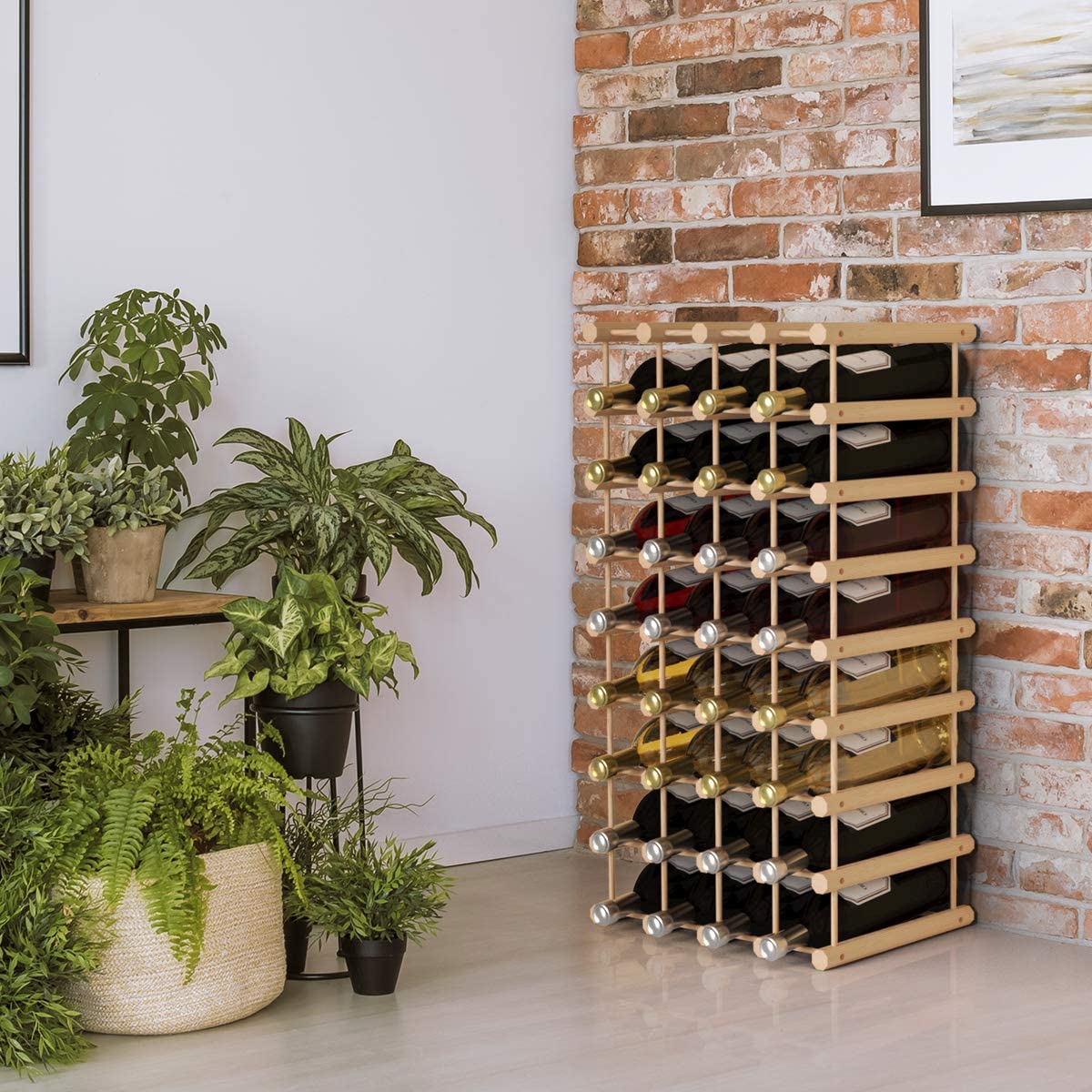 40 Bottle Wine Rack Wine Bottle Display Shelves Wood Stackable Storage Stand - Giantexus