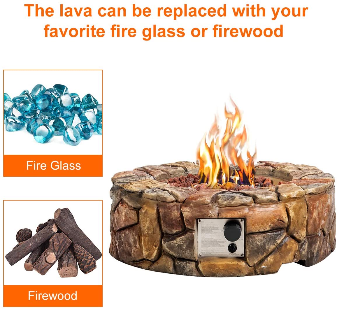 Gas Fire Pit, 28 Inch 40,000 BTU Propane Fire Pit Outdoor