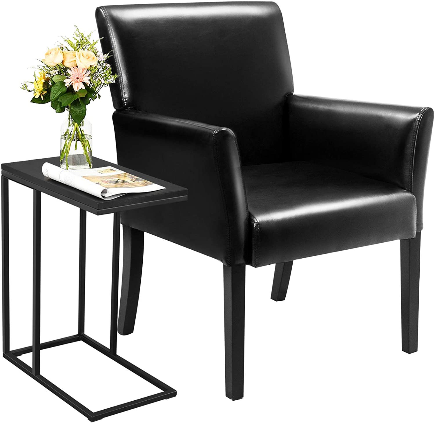 Giantex Reception Guest Chairs and C-Shaped End Table 3Pcs Set